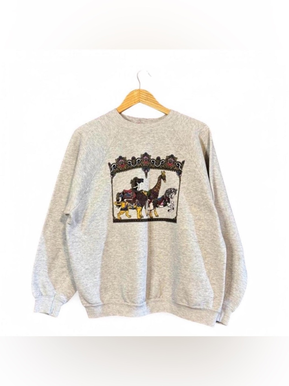VTG 80s Carousel Animal Crewneck Sweatshirt XL Hanes Giraffe Lion Horse Circus - Picture 2 of 6